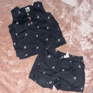 NWOT Carter's Black Palm Print Button-Up Set